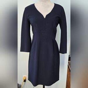 Escada navy long sleeve dress sweetheart neck fitted waist EU sz 36